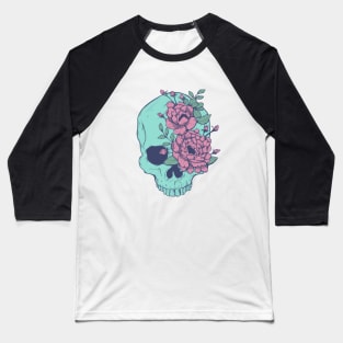 Blue Floral Skull Baseball T-Shirt